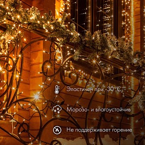 Гирлянда светодиодная Нить 10м 100 LED ТЕПЛЫЙ БЕЛЫЙ прозрачный ПВХ IP65 эффект мерцания 24В соединяется NEON-NIGHT нужен транс-ор 531-100/531-311/531-312